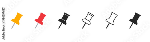 Push pin icon set marker. Pin pointer thumbstack minimal icon