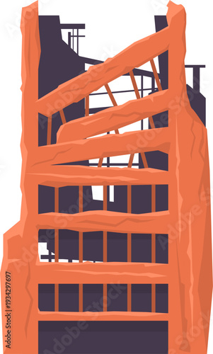 Destroyed ruined building structure showing demolition disaster