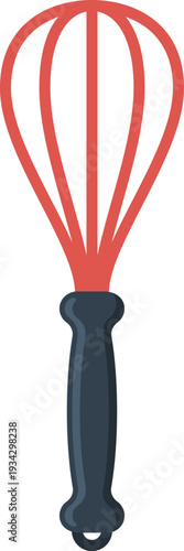 Red kitchen whisk silhouette utensil on white