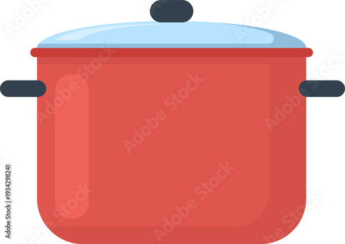 Red cooking pot with lid for food preparation