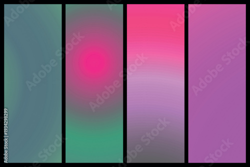 Metalic gradient collection with shiny rainbow hologram. Holographic foil texture, green, blue, yellow, pink gradation. Vector set for frame, ribbon, border, other design.