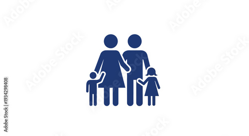Illustration of a family unit with two adults and two children standing together in a simple graphic representation