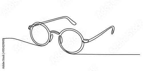 Minimalist one line art round eyeglasses illustration