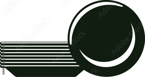 Stack of clean plates with one standing