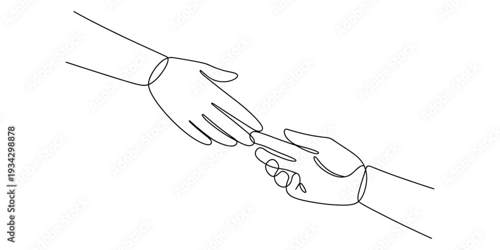 Obraz premium Minimalist one line art of business card exchange between two hands