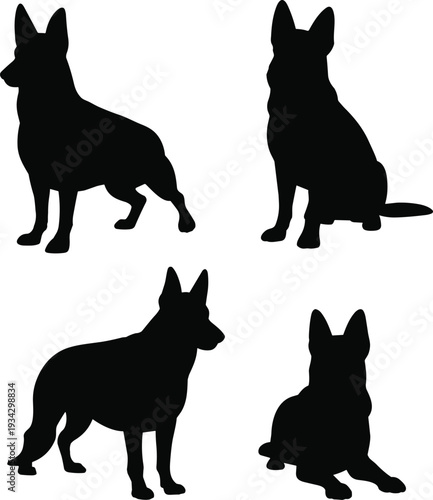 German Shepherd silhouette SVG bundle, dog breed standing sitting and lying poses for Cricut, vinyl decal, pet lover gift, printable wall art design