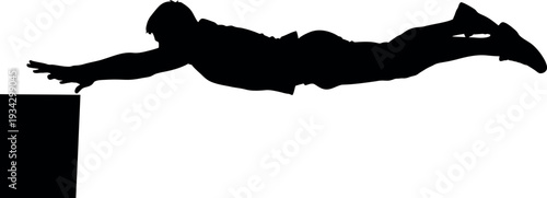 Sports silhouette of a person diving or skydiving in air