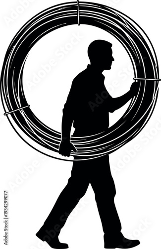 Sports silhouette of a man carrying a large oval sports equipment
