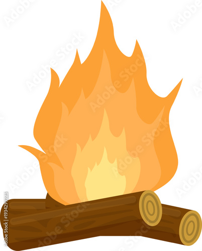 Campfire burning firewood creating warm outdoor light