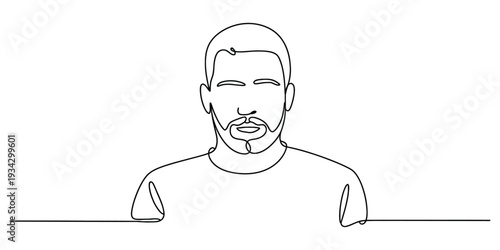 Minimalist continuous one line drawing of a bearded man