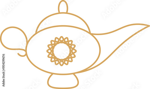 Gold magic lamp granting wishes outline icon design