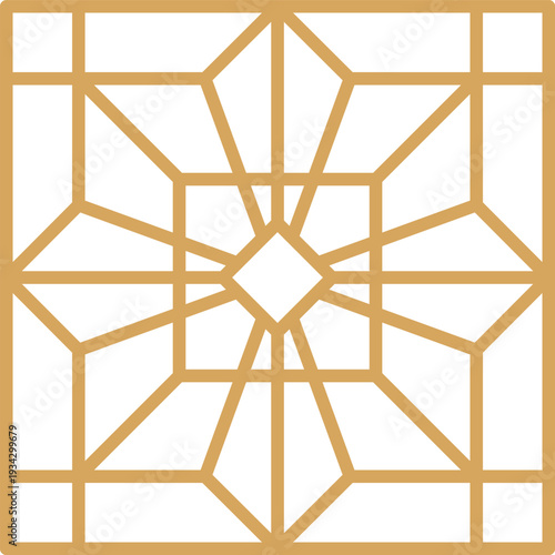 Golden geometric pattern forming traditional arabesque design