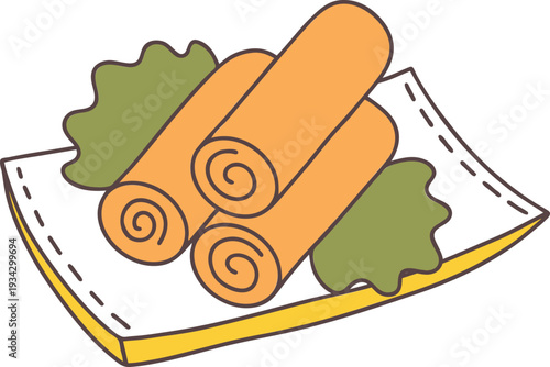 Spring rolls with lettuce serving on plate icon