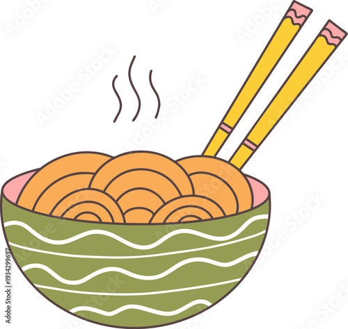 Hot ramen noodles with chopsticks in a bowl