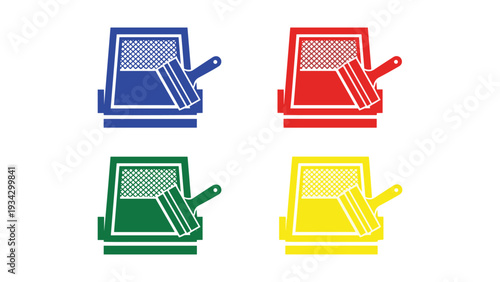 Four colorfully themed icons of laptops with magnifying glasses for searching or inspecting