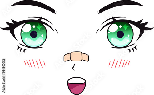 Anime girl face with bandage and blush expression