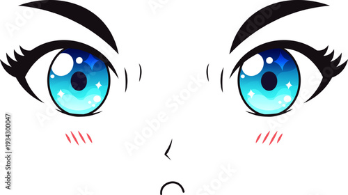 Angry anime girl eyes and shy expression