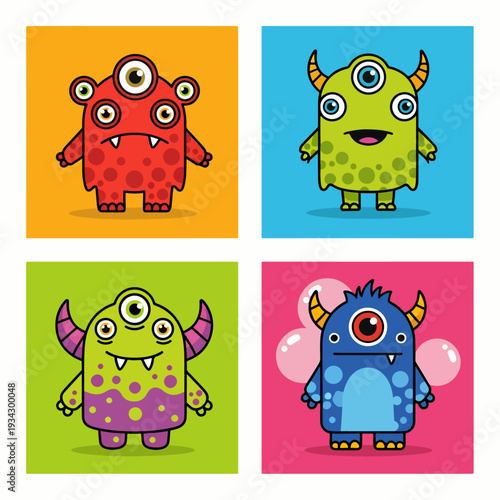 Cute purple one-eyed spiky monster standing proudly on soft blue background looking curious and adorable.