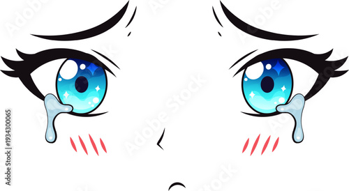 Anime character crying with expressive blue eyes