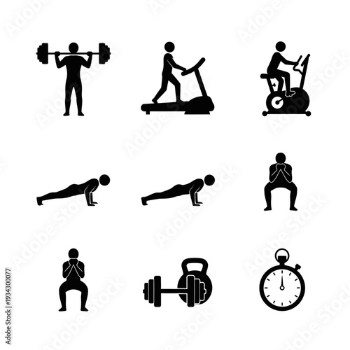 A collection of icons depicting various exercises and fitness activities