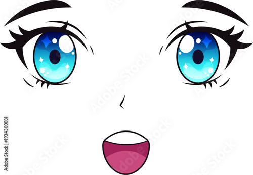 Anime comic character expressing excitement with sparkling blue eyes