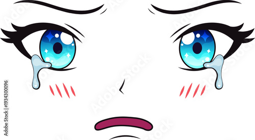 Anime character face crying with tears expressing sadness