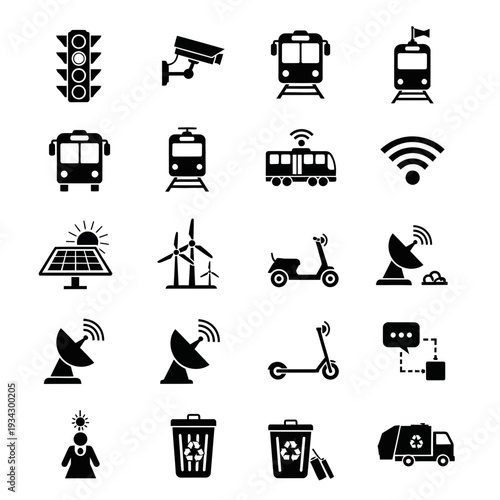 Icons representing various modes of transportation and technology