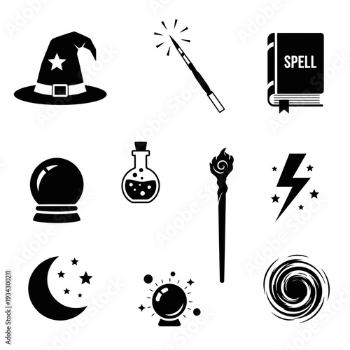 A collection of magical symbols and tools for wizards and witches