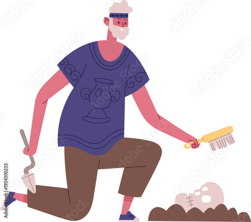 Archaeologist excavating ancient artifact from historical site