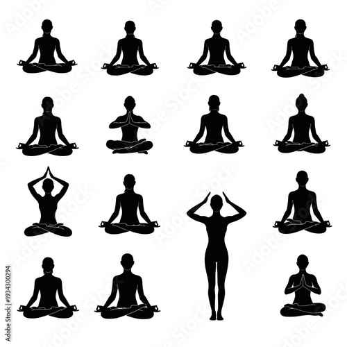 A collection of silhouettes of people performing various yoga poses