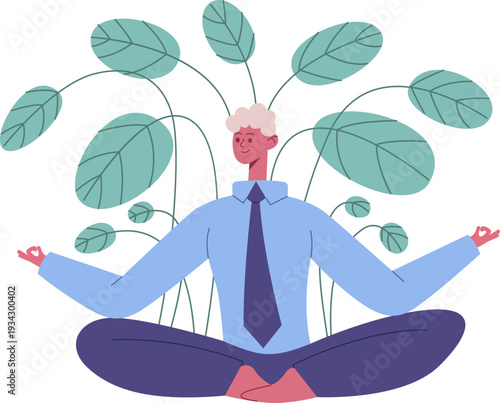 Businessman meditating for mental growth and mindfulness concept
