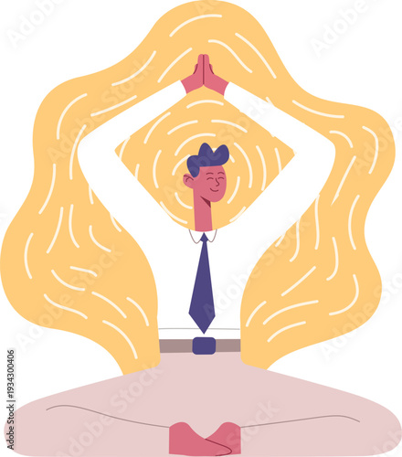 Businessman meditating finding balance and mental well being