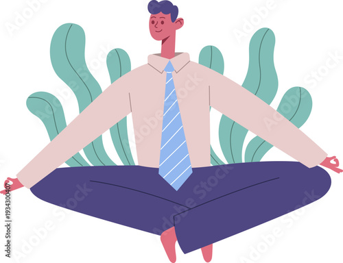 Business man meditating finding work life balance at office