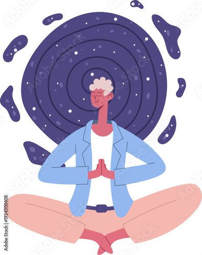 Person meditating finding inner peace and cosmic mind