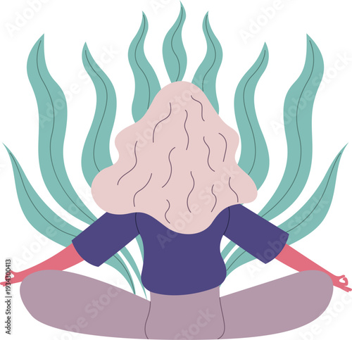 Woman meditating in lotus pose practicing mindfulness and wellness