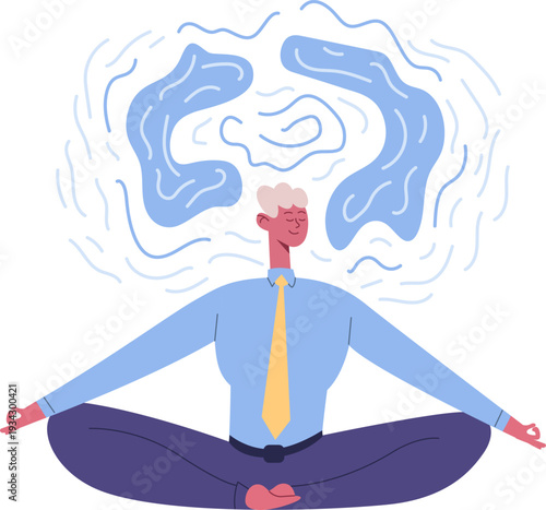 Businessman meditating finding clarity and solving problems mentally