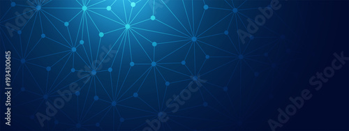 Technology network connection background with nodes and lines web. Digital web structure on a blue gradient backdrop representing data communication and global connectivity