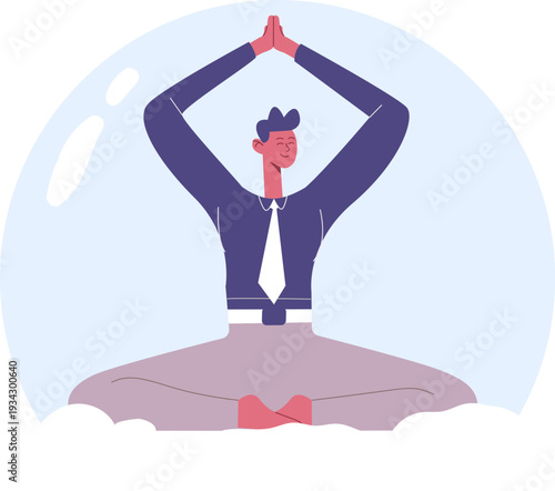 Businessman meditating in yoga pose finding inner peace