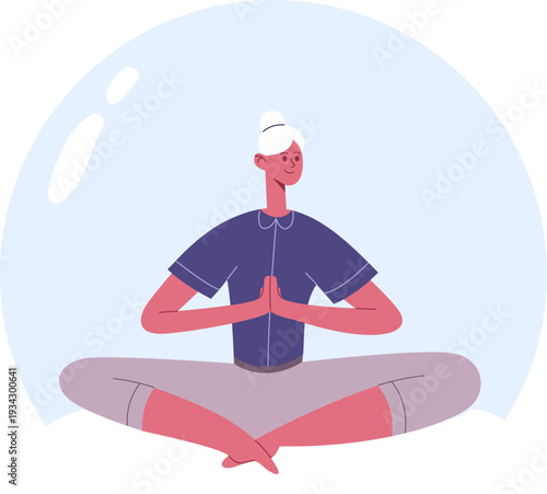 Woman meditating in lotus pose practicing mindfulness yoga