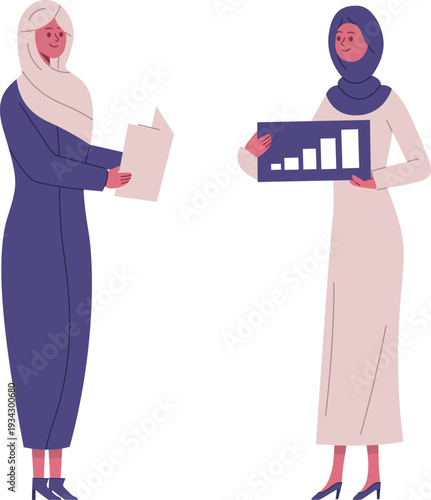 Arab businesswomen analyzing financial report and data growth