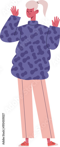 Woman raising hands illustrating surrender or uncertainty