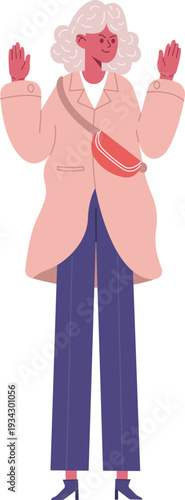 Woman raising hands illustrating gesture concept