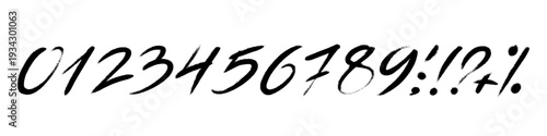 Vector set of calligraphic hand written ink numbers and signs. Design elements, brush lettering. One color graphic resources.