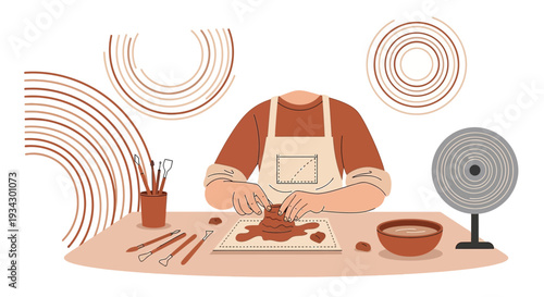 Pottery Crafting: Hands Shaping Clay on Pottery Wheel, Artistic Hobby