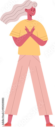 Young woman showing rejection gesture with crossed arms