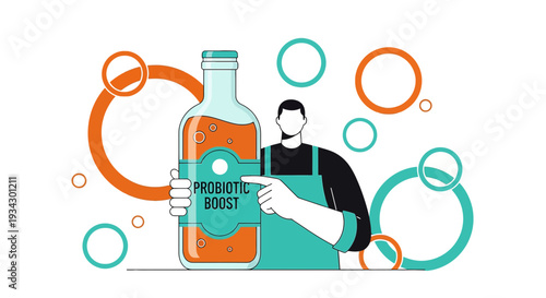 Probiotic Boost Drink Bottle with Person and Abstract Circles