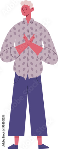 Young person making stop gesture with crossed arms