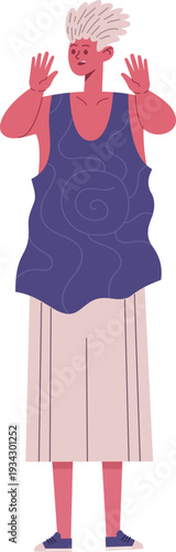 Young person raising hands signaling stop or refusal