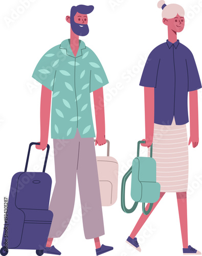 Travelers walking with luggage for vacation or business trip