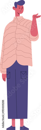 Young man presenting an idea with open hand